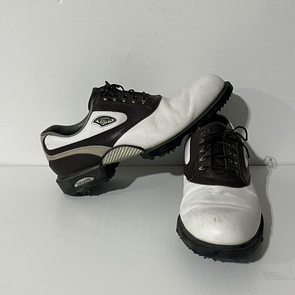 Footjoy Dryjoys Spiked Waterproof White and Brown Golf Shoe Men's Size 11M 53674